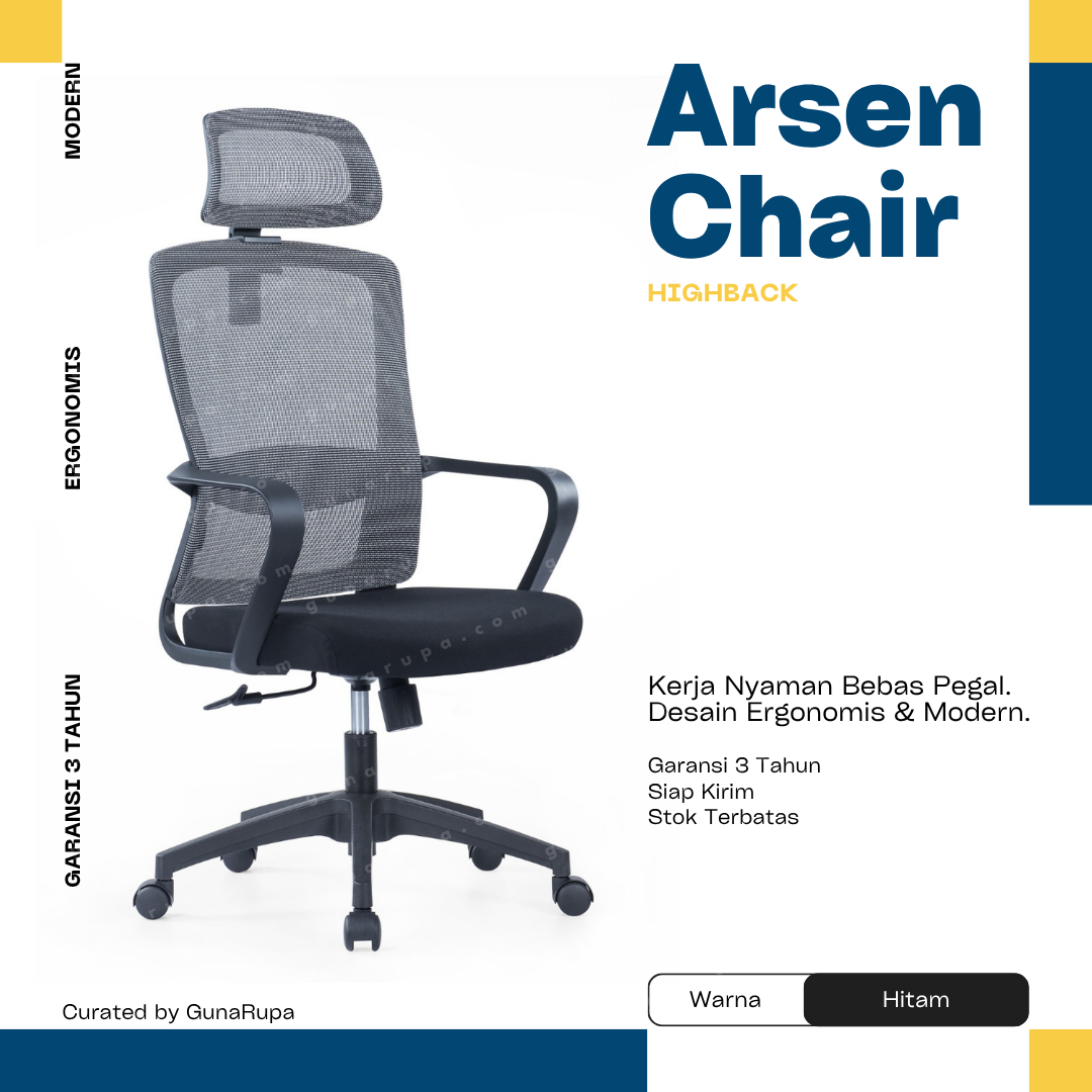 ARSEN CHAIR HIGHBACK BLACK (WITH HEADREST)