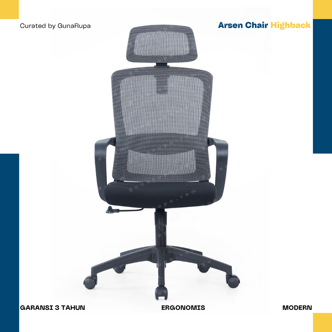 ARSEN CHAIR HIGHBACK BLACK (WITH HEADREST)