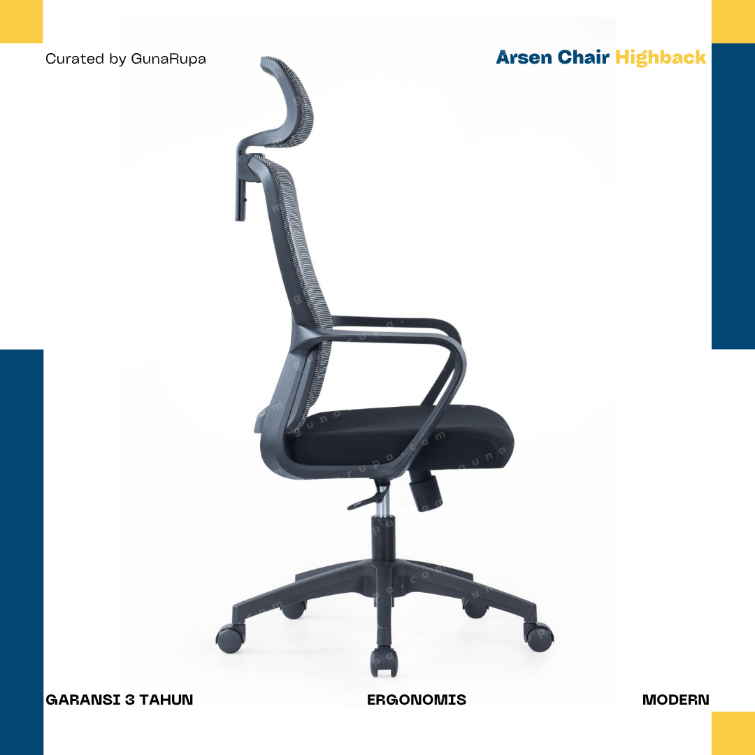 ARSEN CHAIR HIGHBACK BLACK (WITH HEADREST)