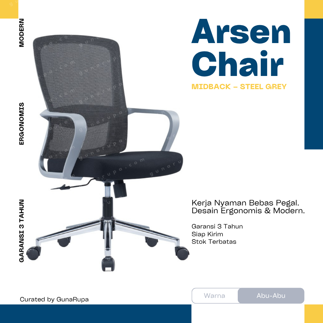 ARSEN CHAIR MIDBACK GREY STEEL SERIES