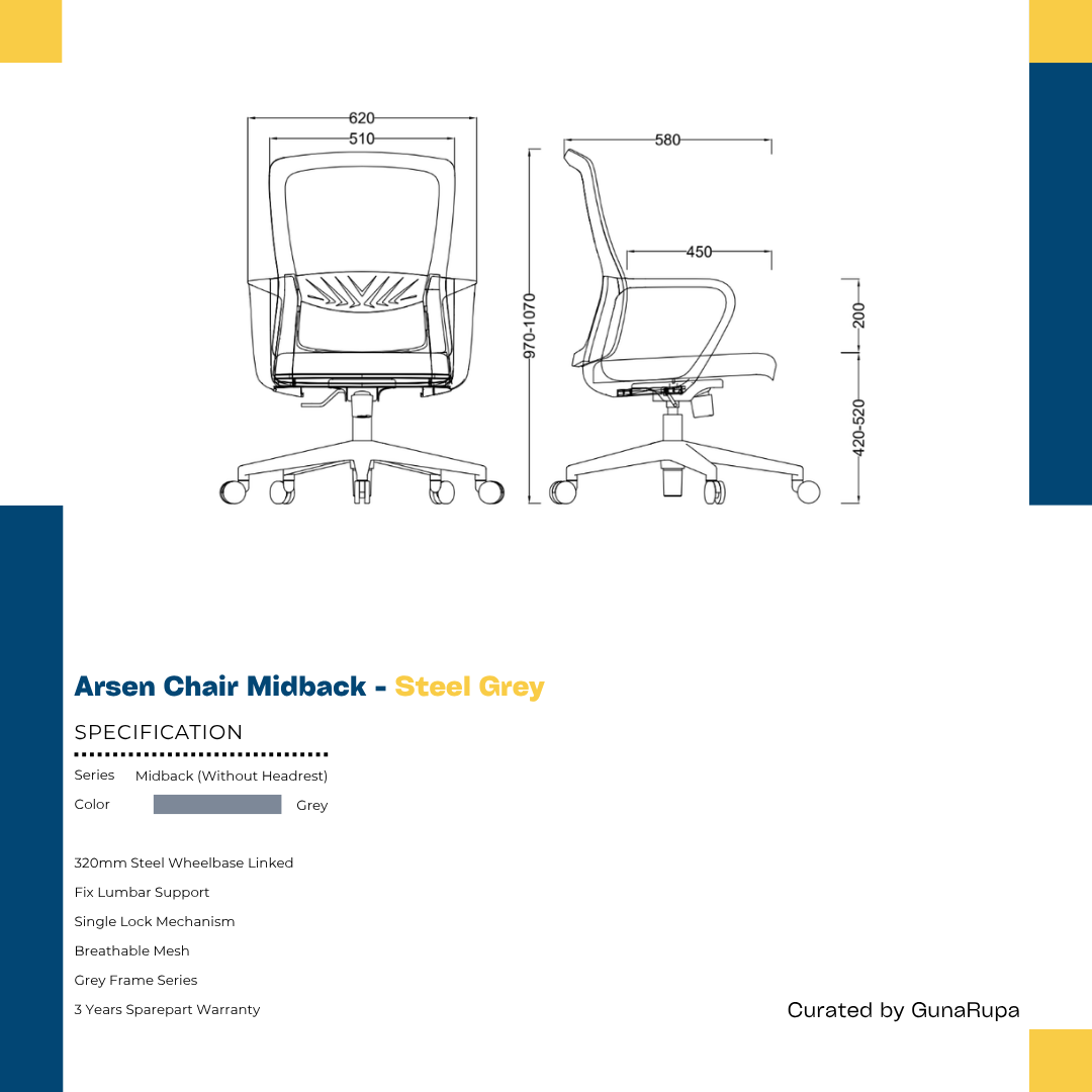 ARSEN CHAIR MIDBACK GREY STEEL SERIES