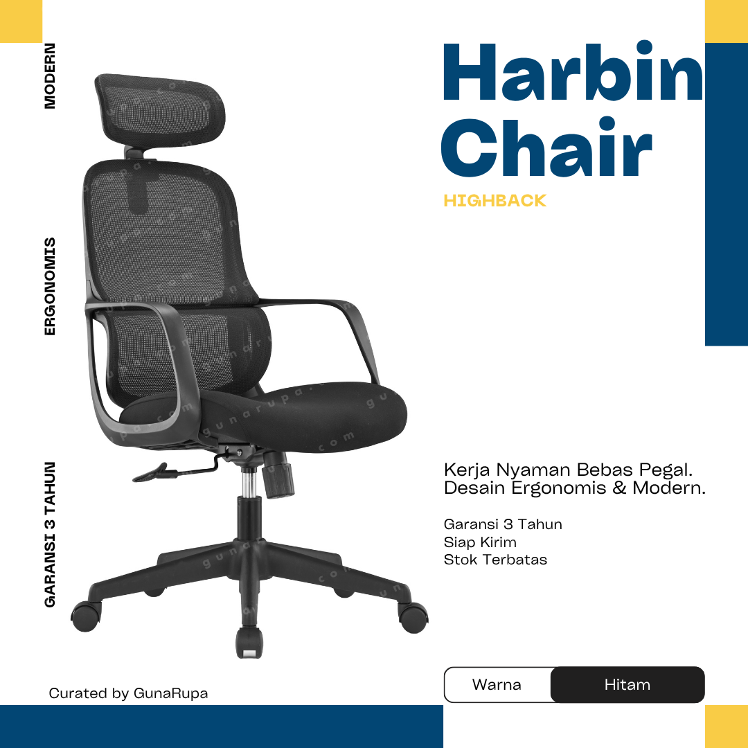 HARBIN CHAIR HIGHBACK BLACK (WITH HEADREST)