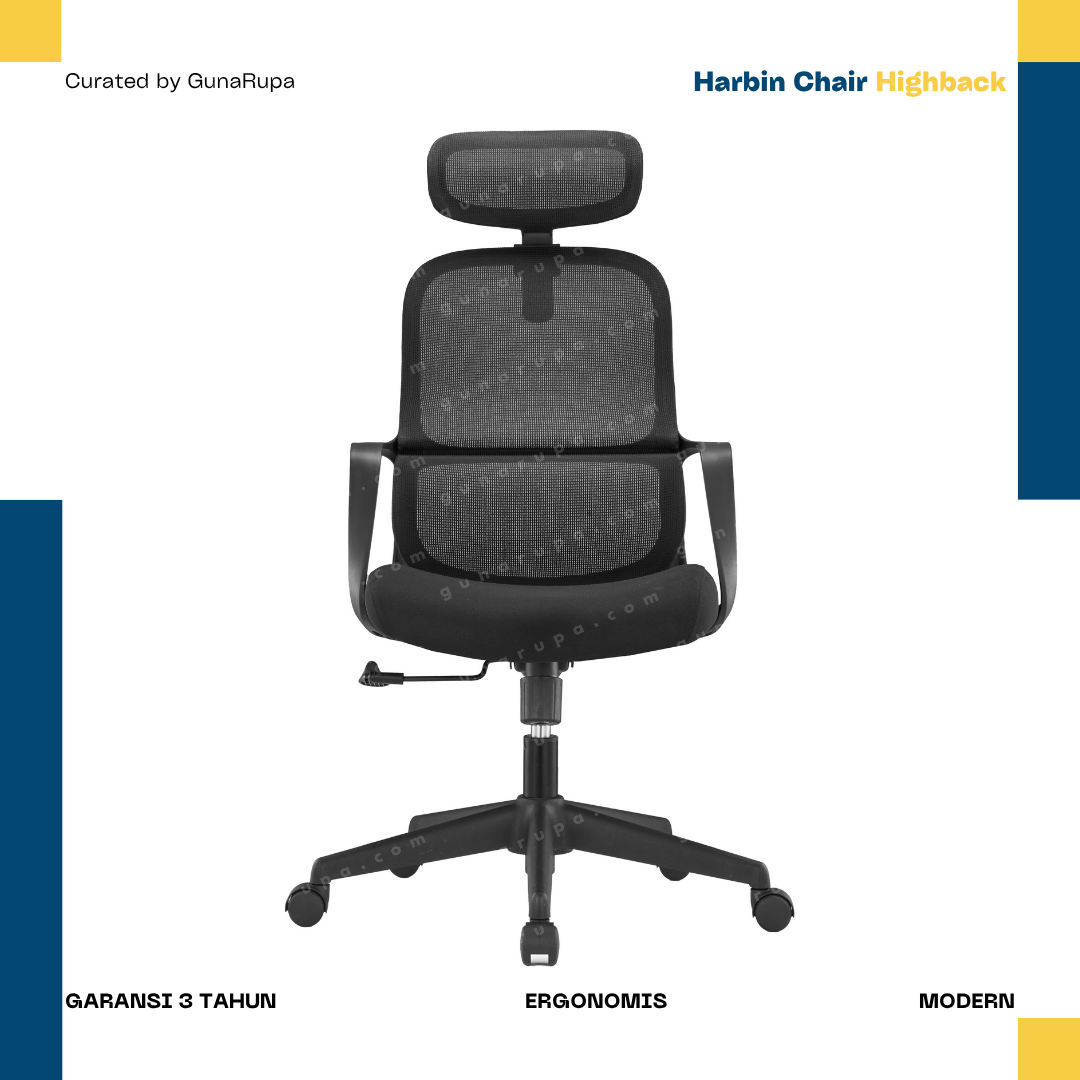 HARBIN CHAIR HIGHBACK BLACK (WITH HEADREST)