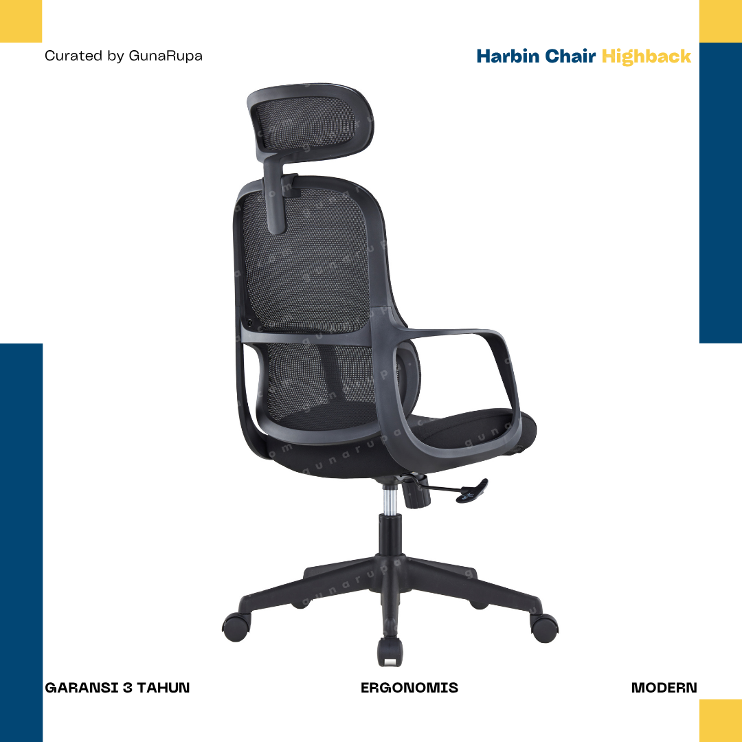 HARBIN CHAIR HIGHBACK BLACK (WITH HEADREST)