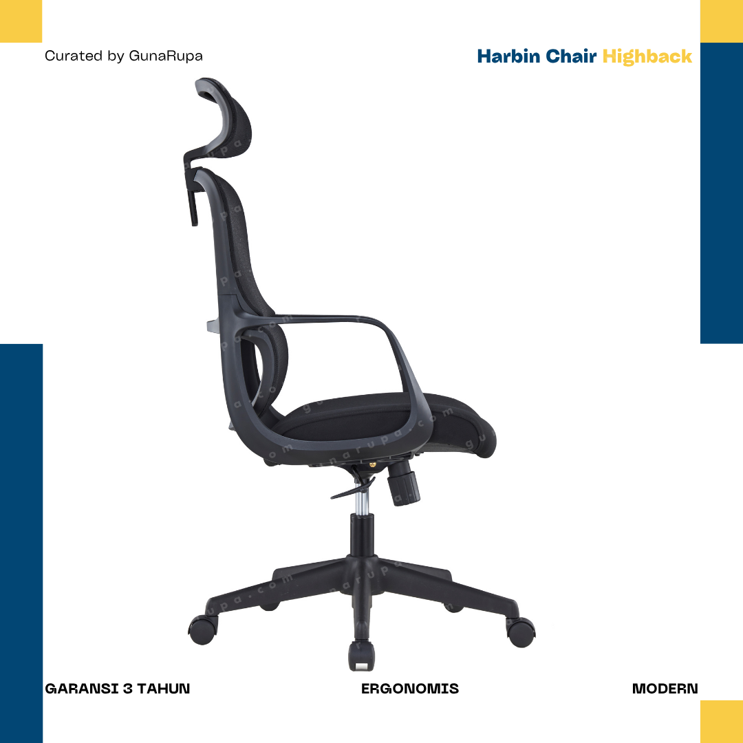 HARBIN CHAIR HIGHBACK BLACK (WITH HEADREST)