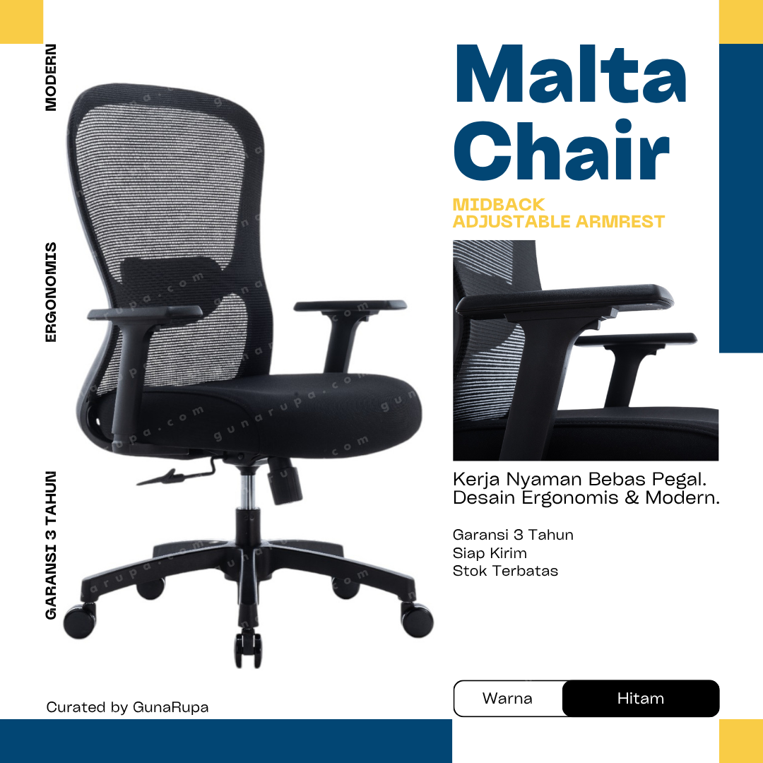 MALTA MIDBACK BLACK (ADJUSTABLE UP/DOWN ARMREST)
