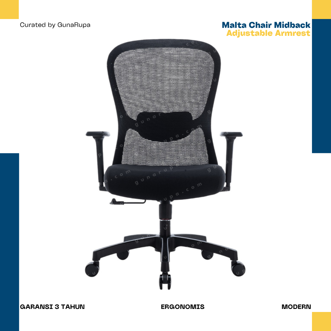 MALTA MIDBACK BLACK (ADJUSTABLE UP/DOWN ARMREST)