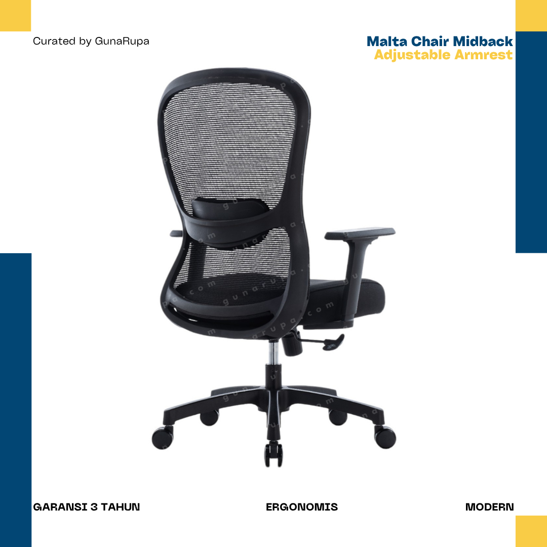 MALTA MIDBACK BLACK (ADJUSTABLE UP/DOWN ARMREST)