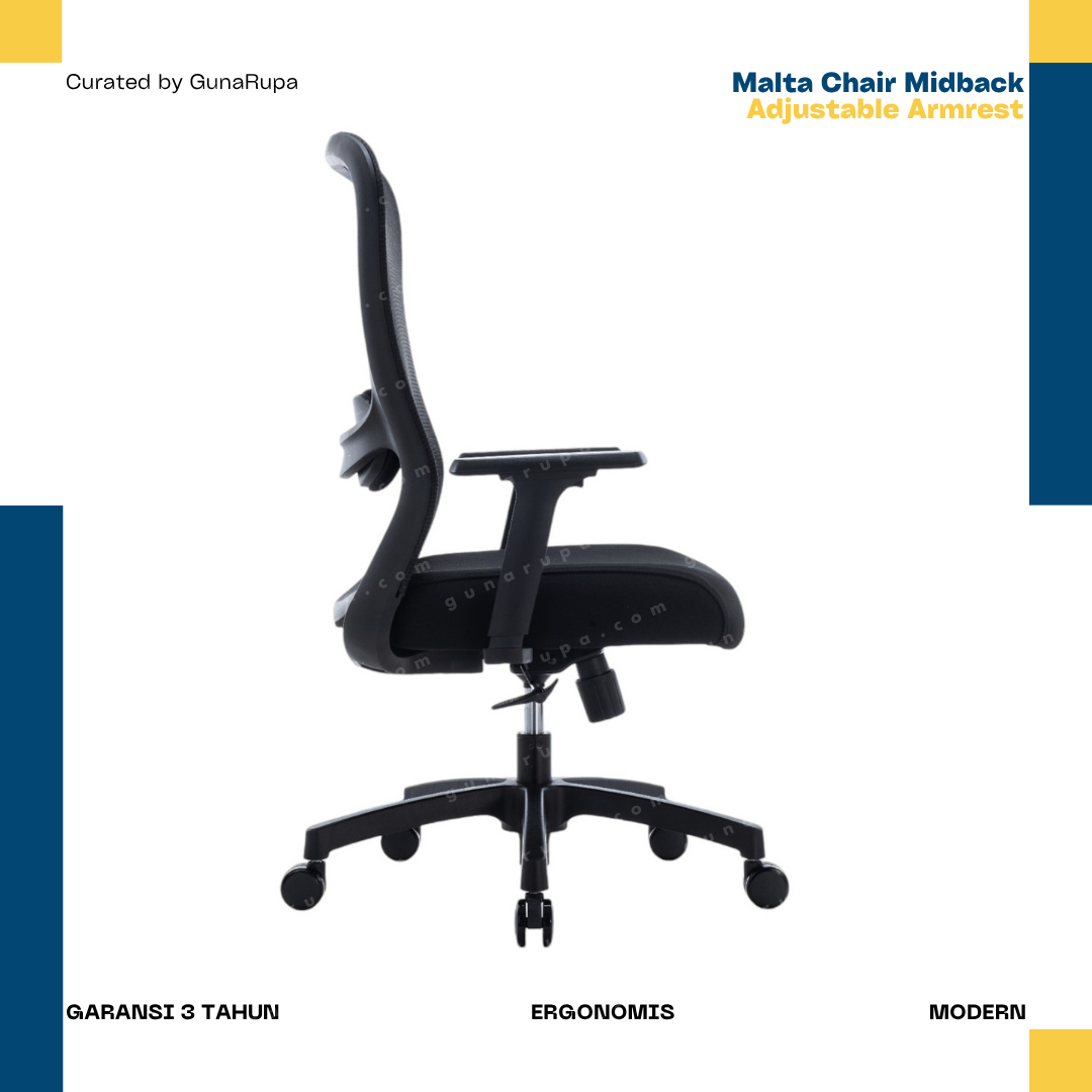 MALTA MIDBACK BLACK (ADJUSTABLE UP/DOWN ARMREST)
