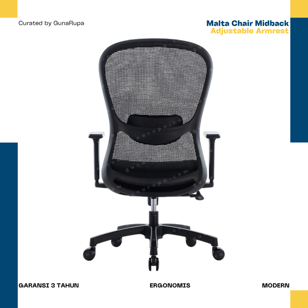 MALTA MIDBACK BLACK (ADJUSTABLE UP/DOWN ARMREST)
