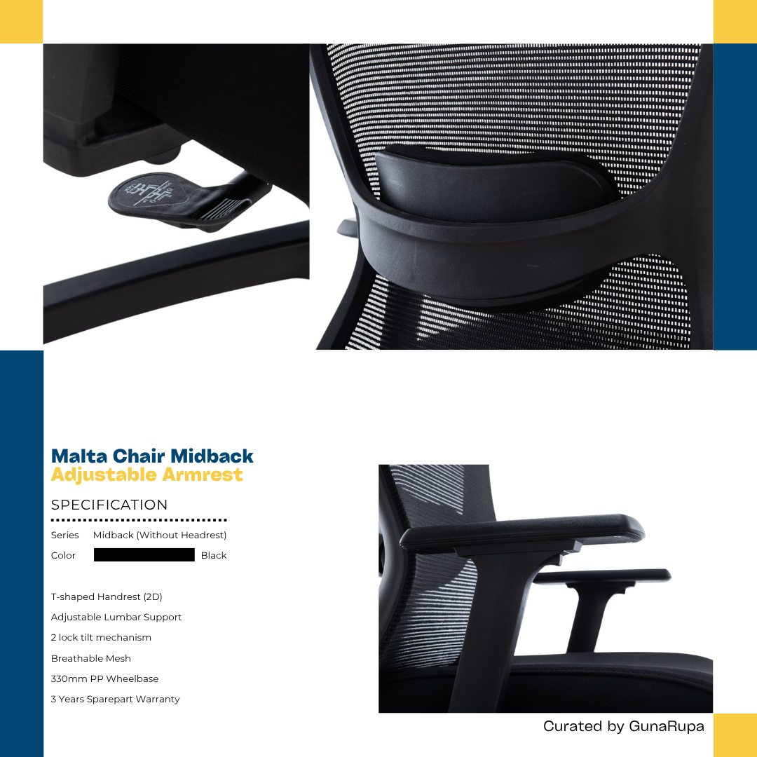 MALTA MIDBACK BLACK (ADJUSTABLE UP/DOWN ARMREST)