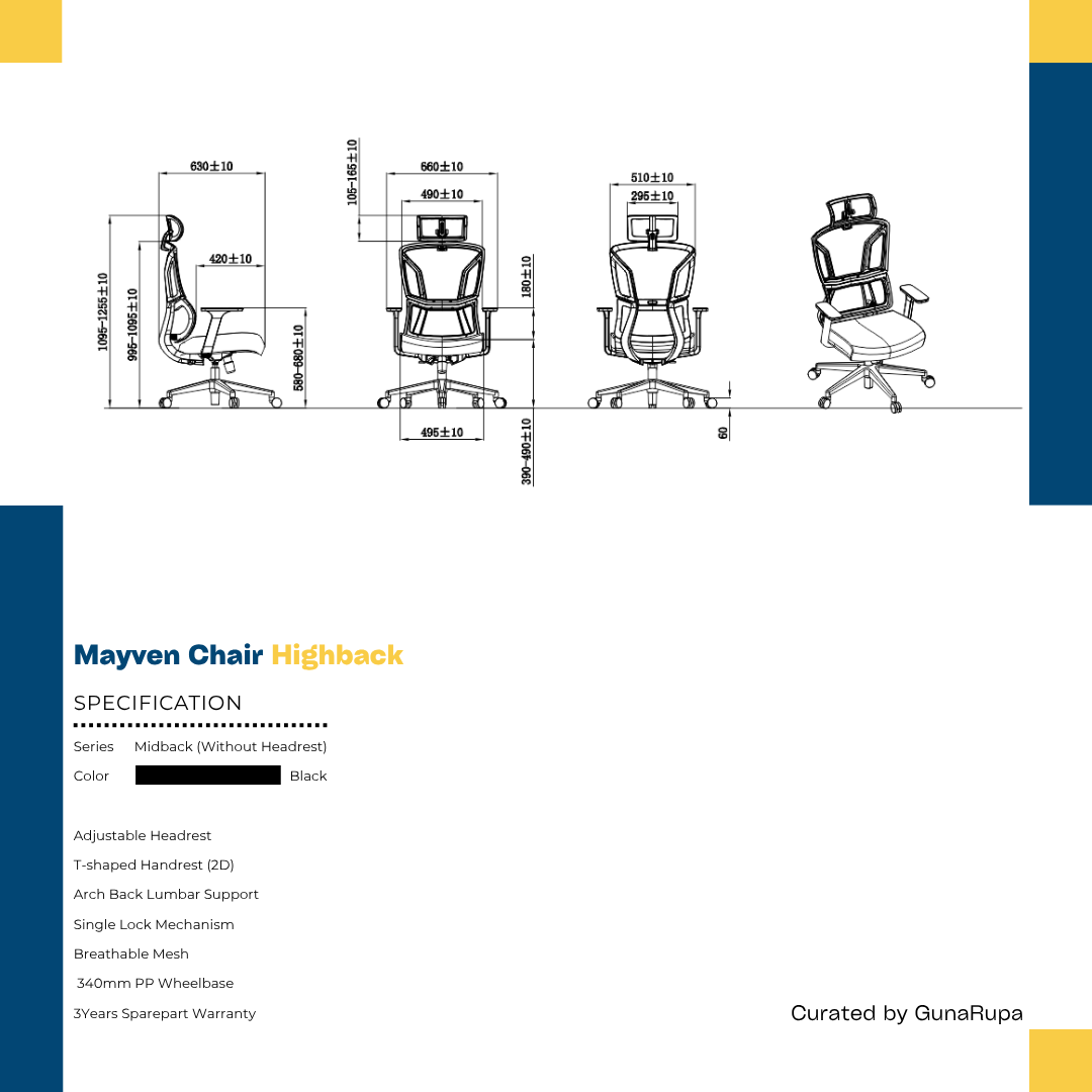 MAYVEN HIGHBACK BLACK (WITH HEADREST)